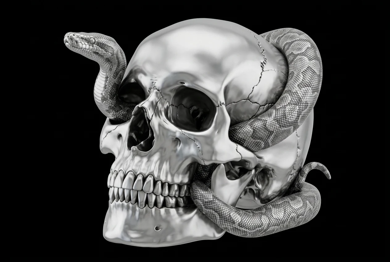 Monochrome Liquid Chrome AI design prompt example