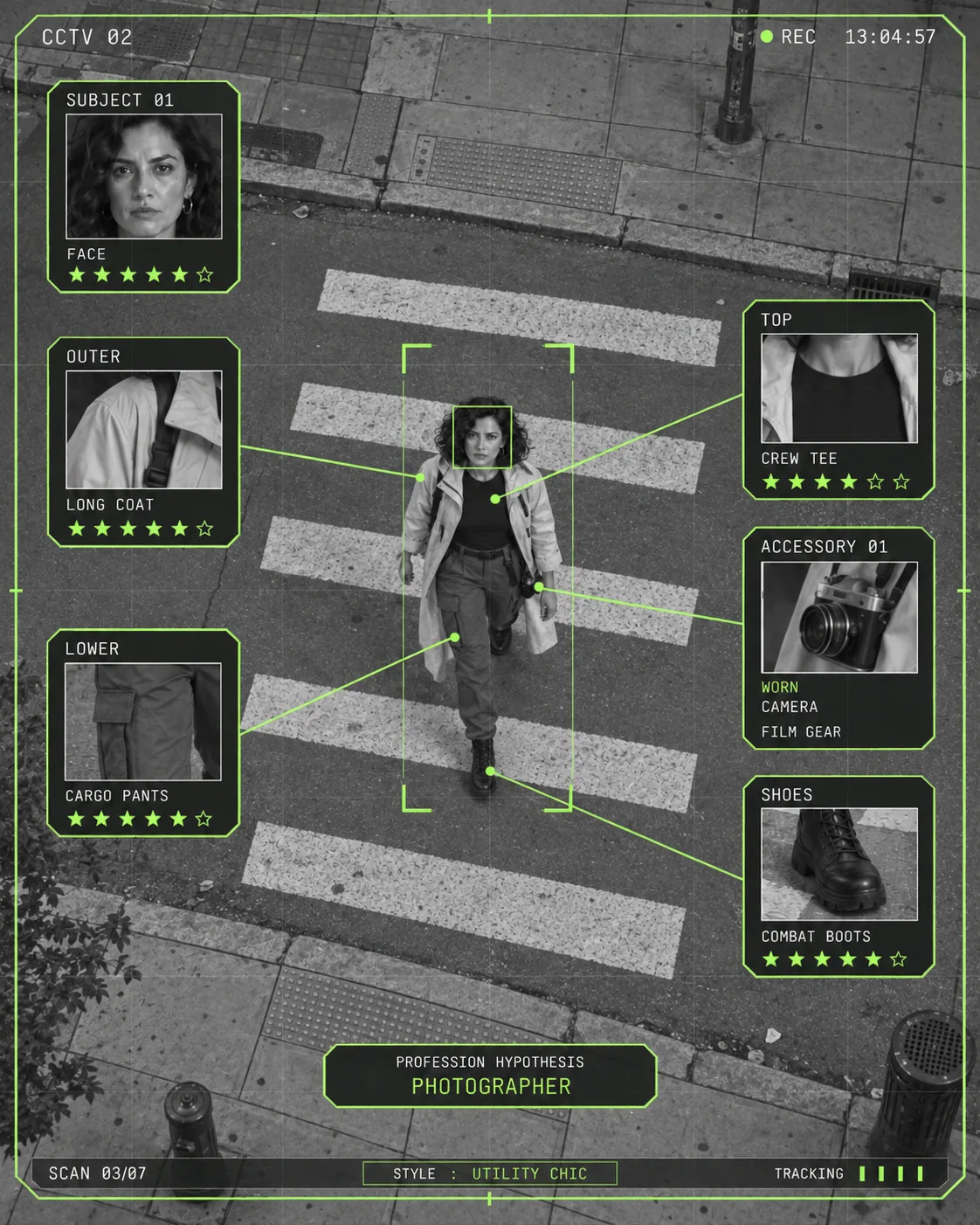 CCTV Street Analysis Portrait AI-generated design created with this prompt
