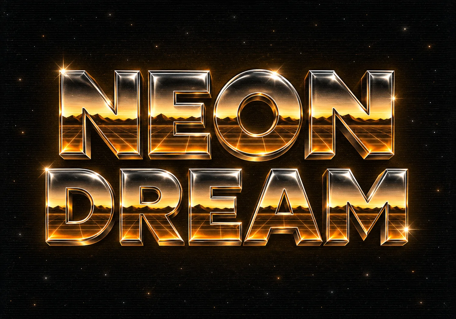 Chrome Synthwave Retro Typography AI-generated design created with this prompt