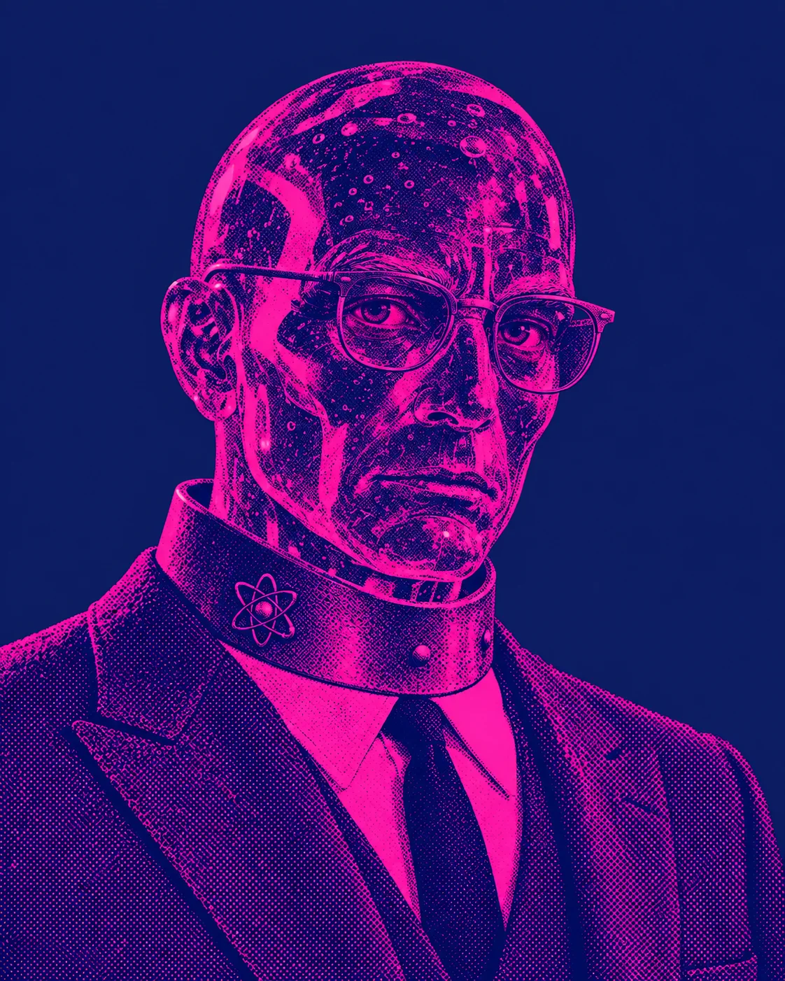 Neon Duotone Halftone Portrait AI-generated design created with this prompt