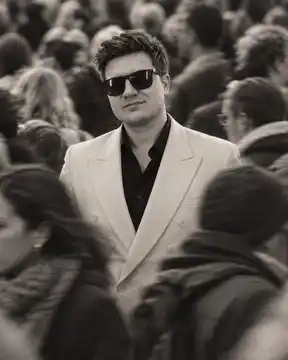 Cinematic Motion Blur Crowd Portrait AI-generated design created with this prompt