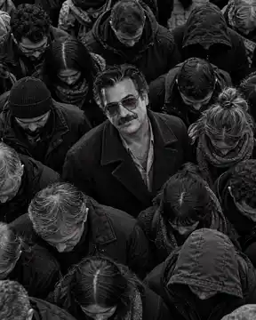 Identity-Preserved Crowd Portrait AI-generated design created with this prompt