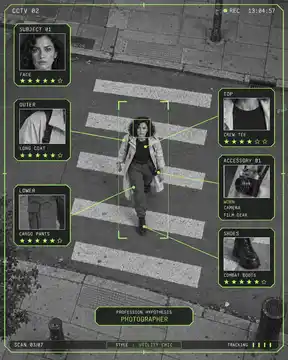 CCTV Street Analysis Portrait AI-generated design created with this prompt