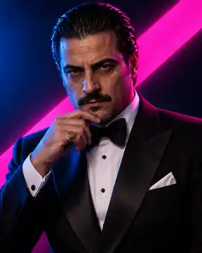 Cinematic Neon Split Lighting Portrait AI-generated design created with this prompt