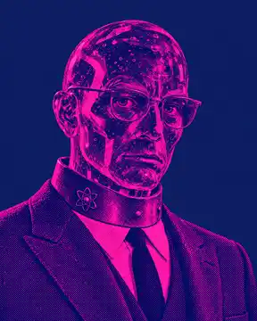 Neon Duotone Halftone Portrait AI-generated design created with this prompt